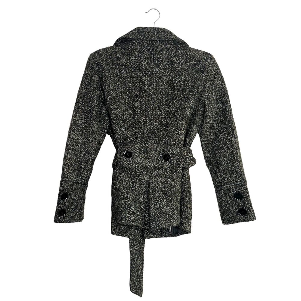 ZARA Wool Blend Long Sleeve Collard Belted Button Up Coat Jacket  M Grey Black - Picture 5 of 15